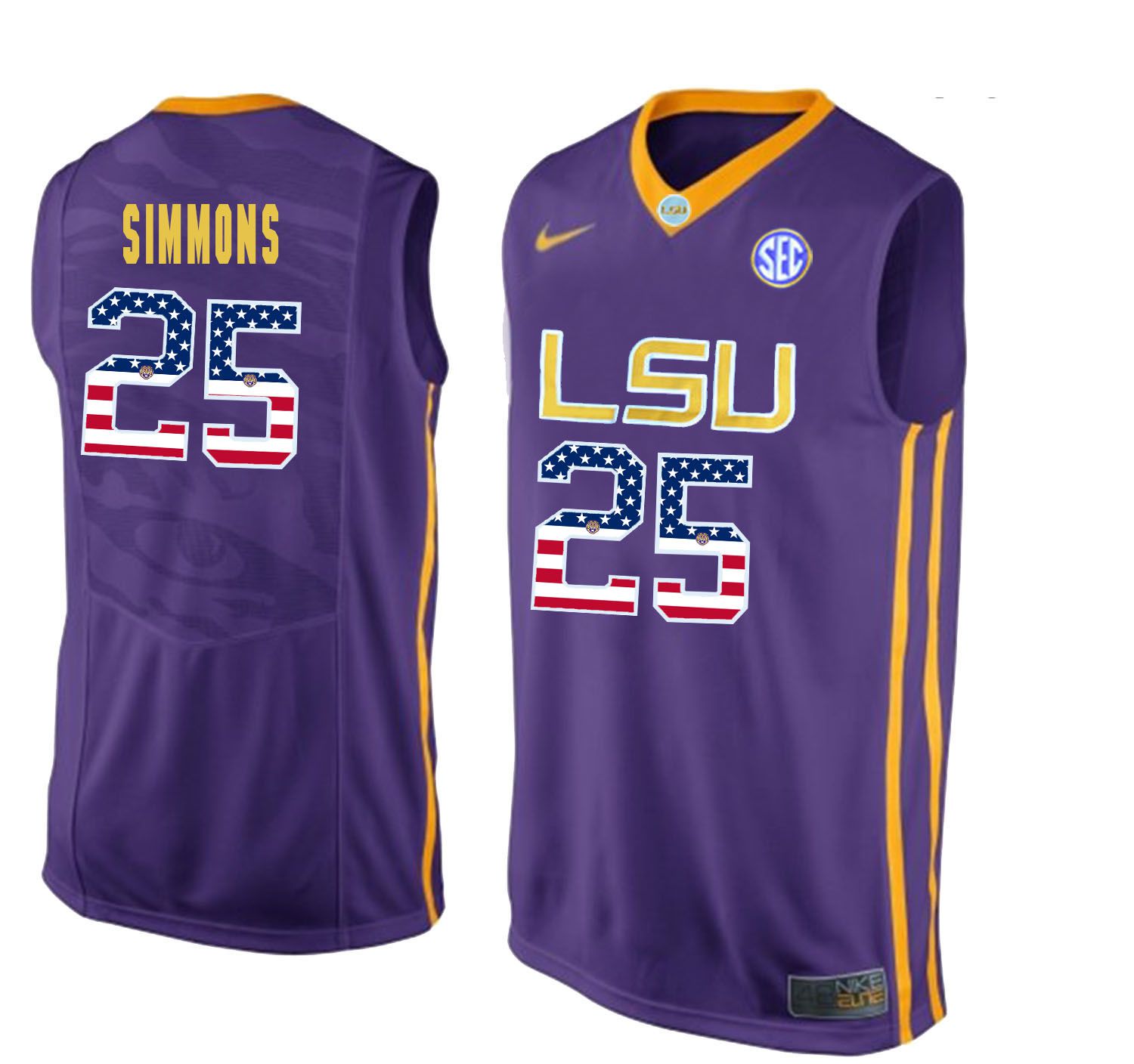 Men LSU Tigers #25 Simmons Purple Flag Customized NCAA Jerseys